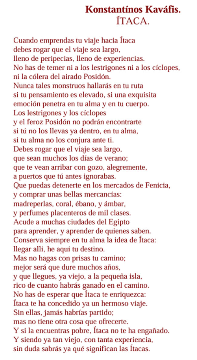 Poema Ítaca de Constantine P. Cavafy